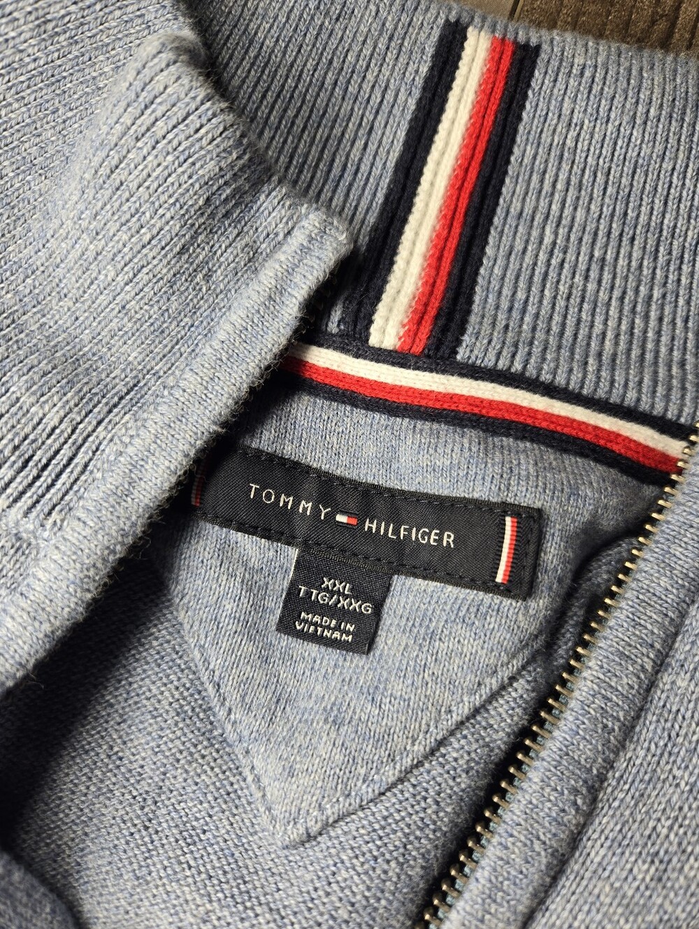 Tommy Hilfiger Men’s XXL Light Blue Quarter‑Zip Sweater - Picture 2 of 16